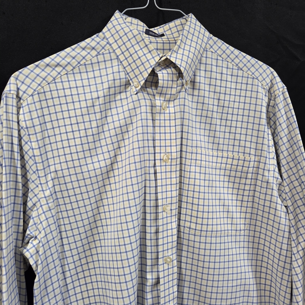 Hathaway Coastal Prep Old $$ Tattersall Blue Yellow Plaid Button Down Shirt Sz M